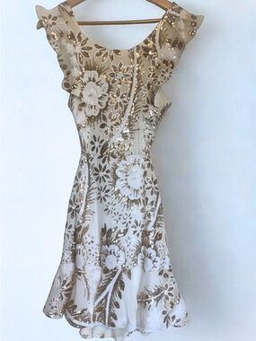Hello Molly Ivory Dress with Gold Sequin Floral Embellishment